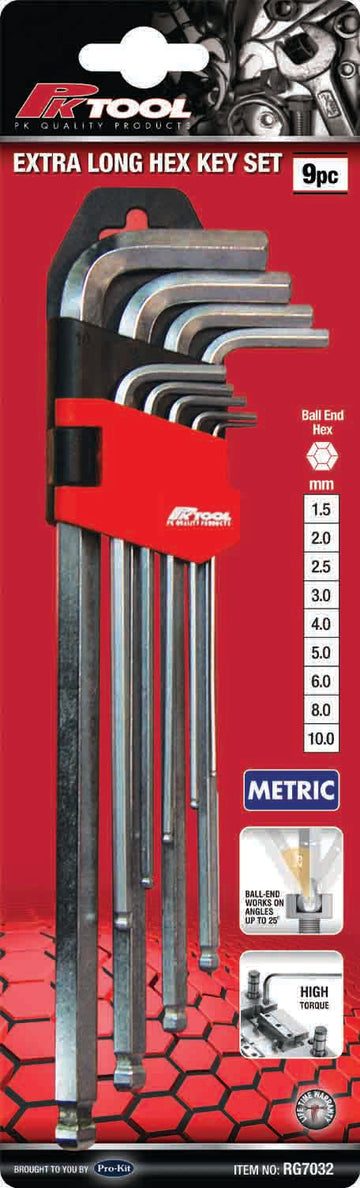 PKTool 9pc Metric Extra Long Ball End Hex Key - RG7032 (Pickup Only)