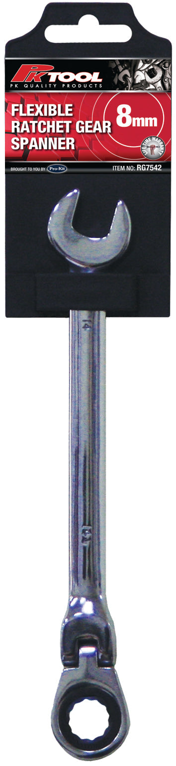 PKTool 8mm Flexible Ratchet Gear Open End Spanner Spanner - RG7542 (Pickup Only)
