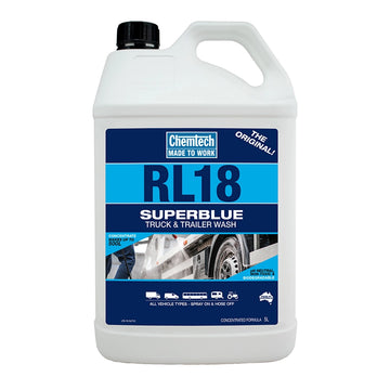 A white bottle of RL18 Superblue Truck & Trailer Wash with a blue label, on a white background.