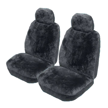 MyCar Downunder 16mm Thick Sheepskin Front Seat Covers Universal Size 30 - Charcoal - SDOWA3008