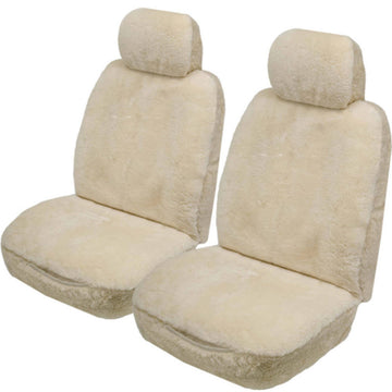 MyCar Downunder 16mm Thick Sheepskin Front Seat Covers Universal Size 30 - Ivory - SDOWA3010