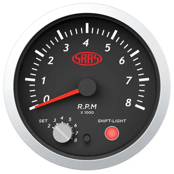 SAAS Tachometer Petrol 0-8K Shiftlight 80mm (3 1/8") Street Series Black 12V - SG21261
