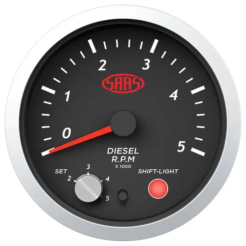 SAAS Tachometer Diesel 0-5K Shiftlight 80mm (3 1/8") Street Series Black 12V - SG21265
