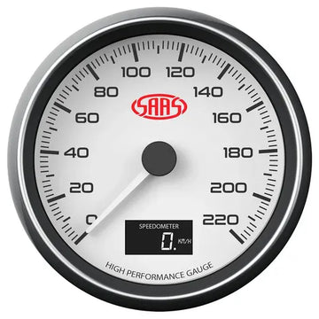 SAAS Speedo 0-220 KPH 80mm (3 1/8") In Dash Muscle Series I White 12V - SG31631