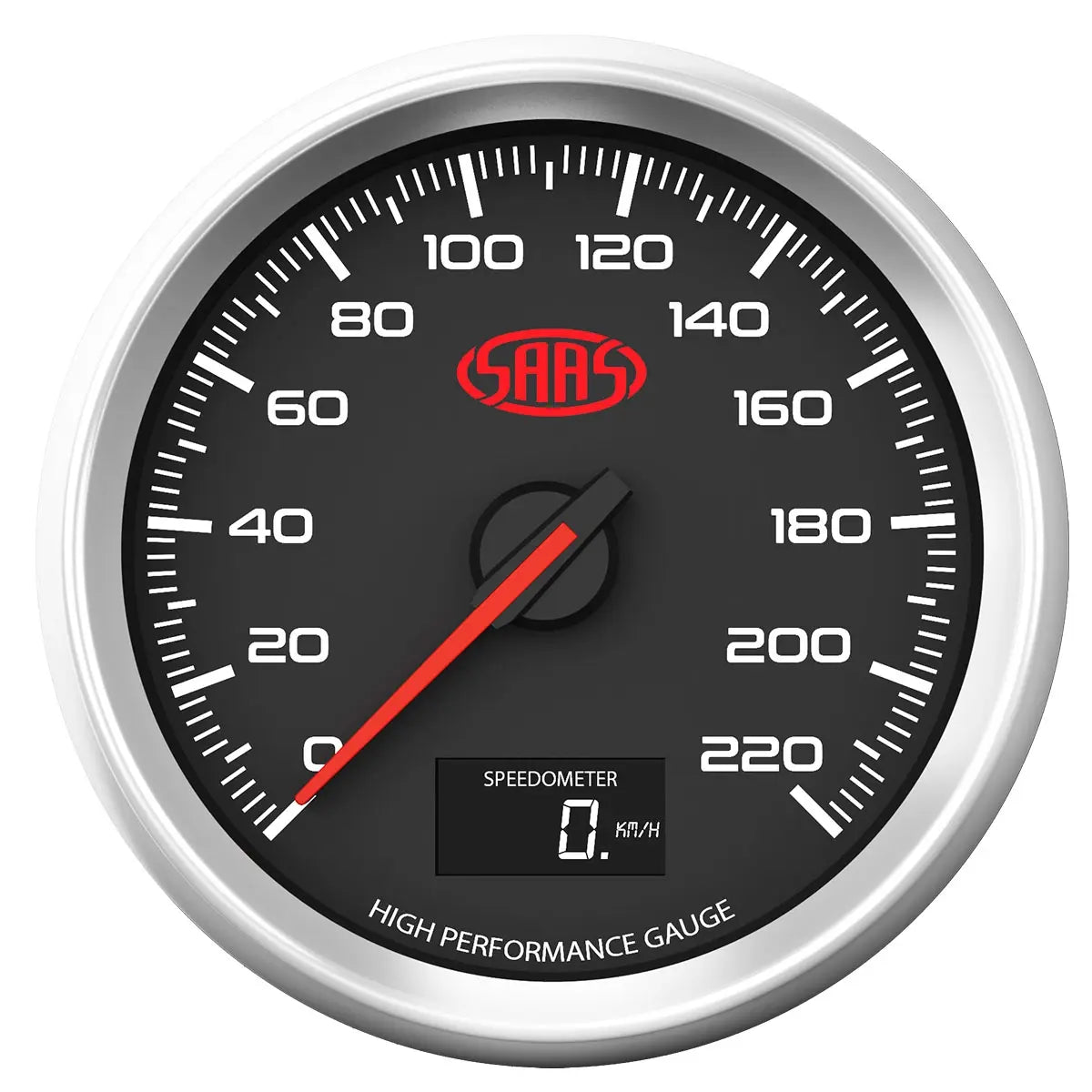 SAAS Speedometer 0 - 220 KPH 80mm (3 1/8 inch) In Dash Black Muscle Series 3 - SG32632