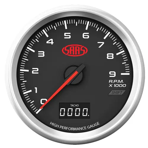 SAAS Tachometer 0-9K Shiftlite 80mm (3 1/8") In Dash Muscle Series 3 Black 12V - SG32642