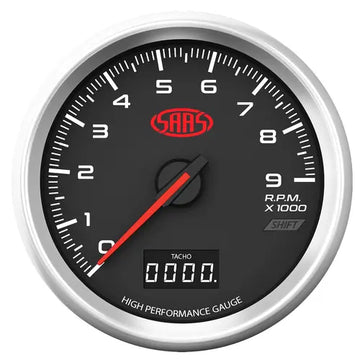 SAAS Tachometer 0-9K Shiftlite 80mm (3 1/8") In Dash Muscle Series 3 Black 12V - SG32642
