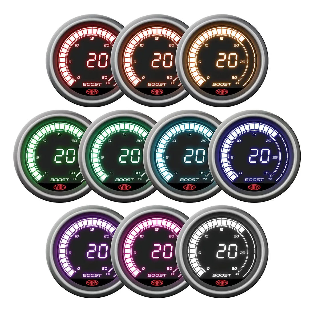 SAAS Boost Gauge Diesel 0-30psi 52mm Muscle Digital Series 12V - SG41213