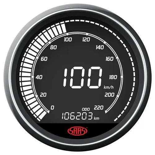 SAAS Speedo 0-220 KPH 80mm (3 1/8") In Dash Muscle Digital Series 12V - SG41263
