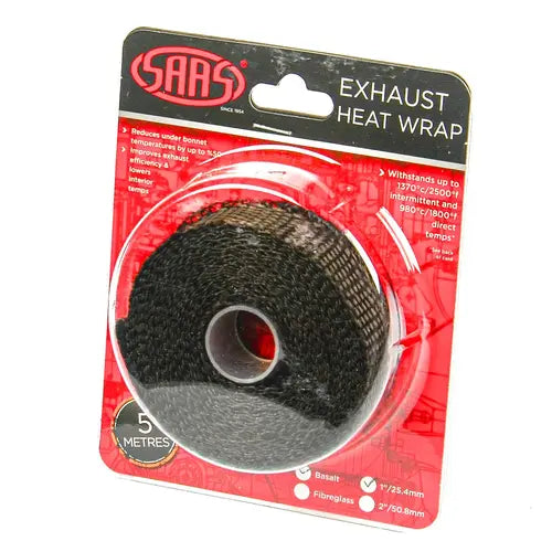 SAAS Exhaust Wrap Basalt Black 25mm (1in) x 5m - SHWT2505B