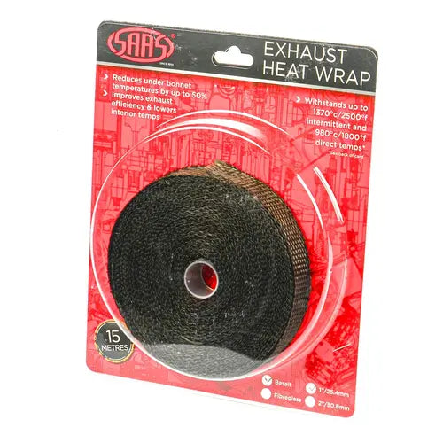SAAS Exhaust Wrap Basalt Black 25mm (1in) x 15m - SHWT2515B