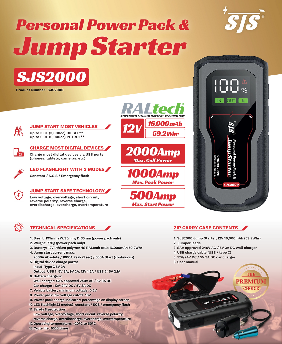 SJS 2000 Personal Power Pack Jump Starter - SJS2000