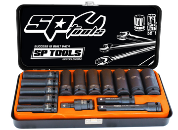 SP Tools 1/2 inch Dr Deep Impact Socket Set - 6pt Metric - 15pc - SP20320