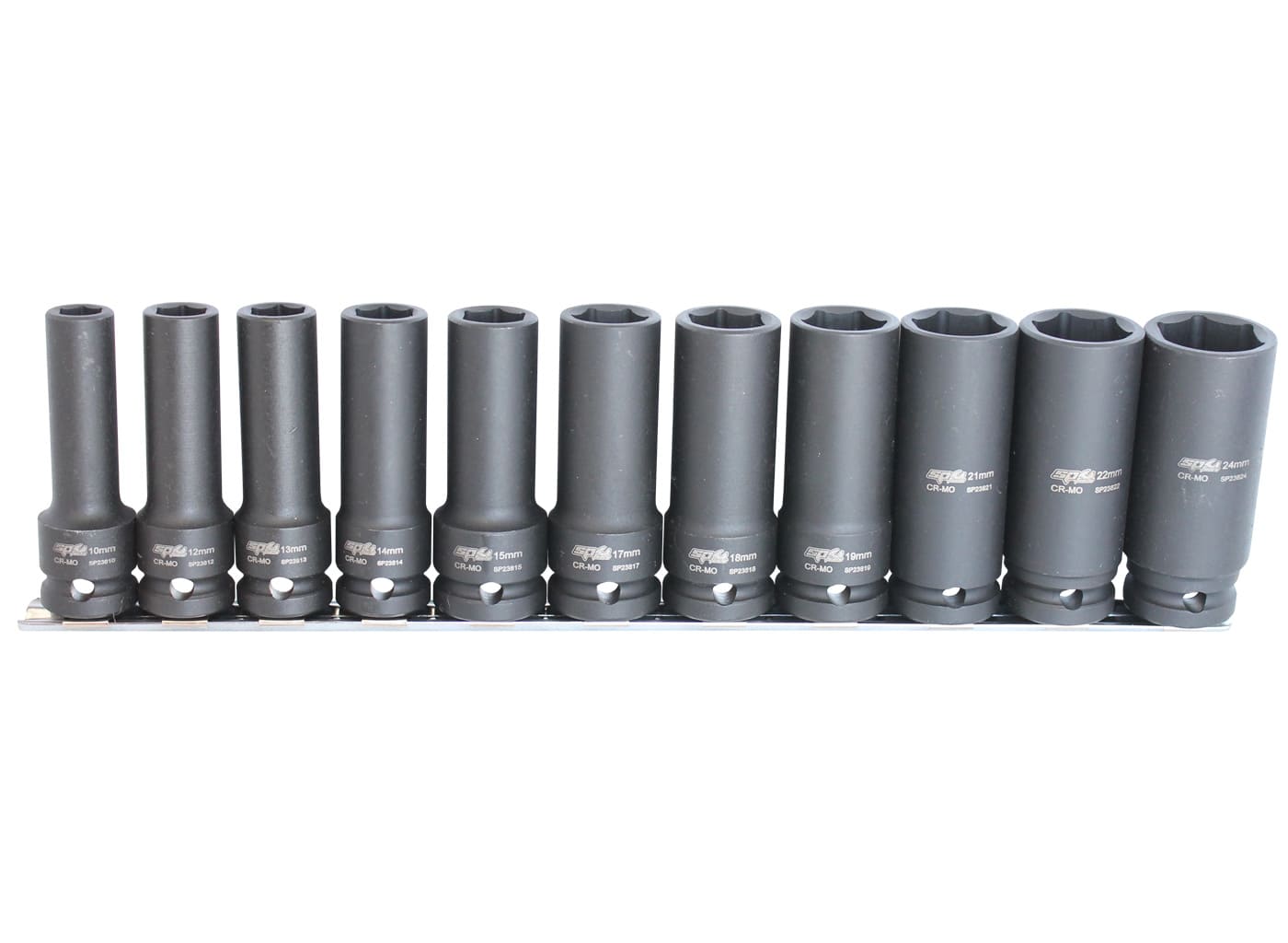 SP Tools 1/2 inch Dr Deep Impact Socket Rail Set - 6pt Metric - 11pc - SP20360