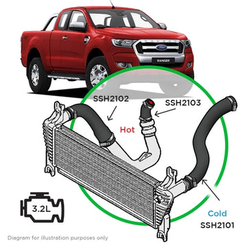SAAS Ford Ranger/Mazda BT50 3.2L 3 Piece Silicone Hose and Clamp Intercooler Upgrade Kit 2011 - 2022 - SSH2101-KIT