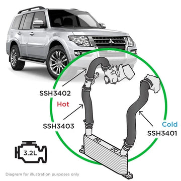SAAS Mitsubishi Pajero 3.2 NS NT NX NW 2006 - 2020 Intercooler Pipe Kit Silicone - SSH3401-KIT