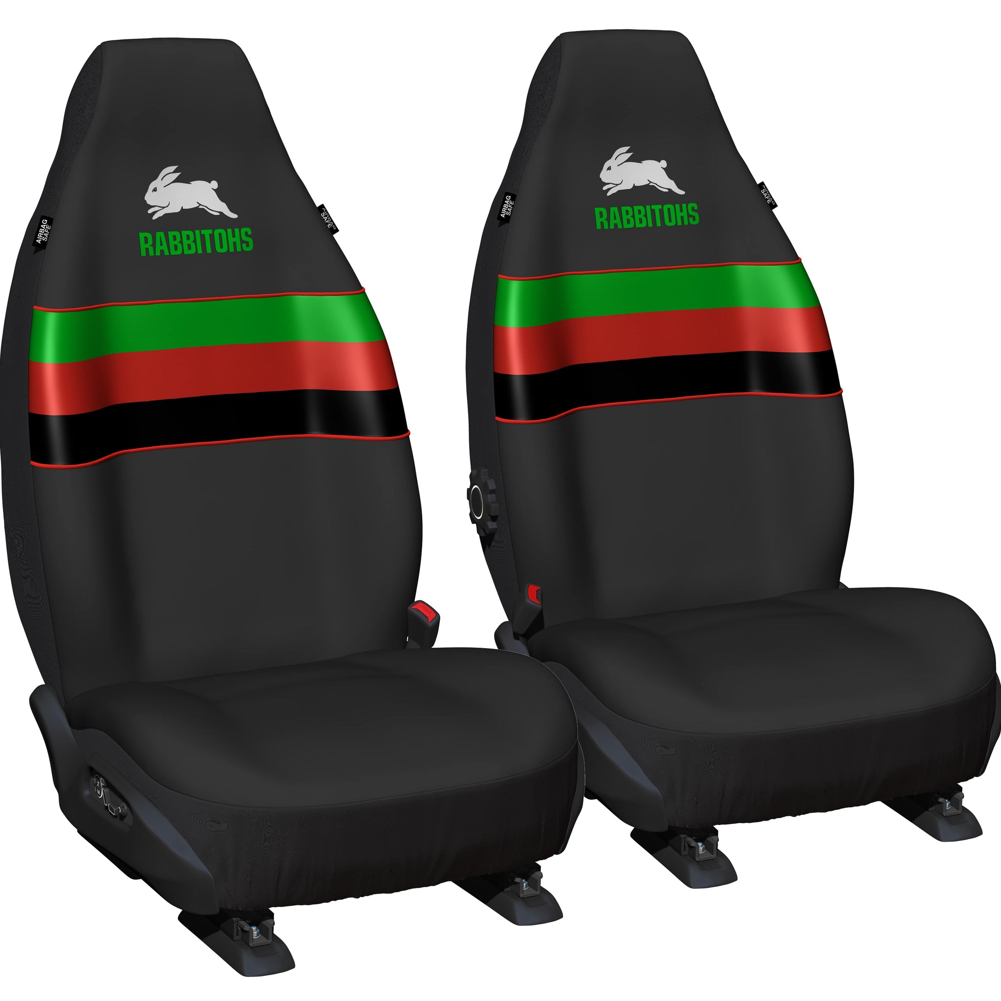 NRL Seat Cover Rabbitohs Universal Size 60 Front Pair - PPNRLRAB6/2