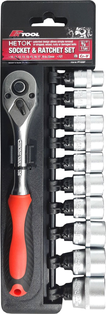 PKTool 11 Piece 3/8'' Dr Metric Hetok Socket & Ratchet Set  - PT10307