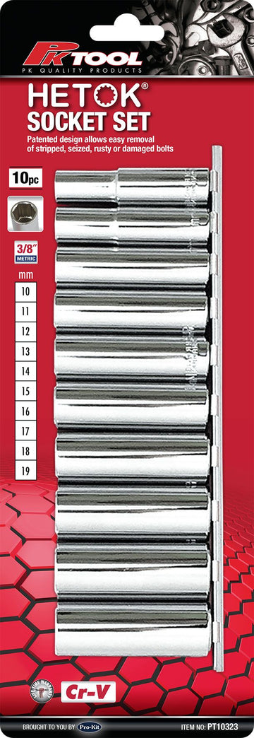 PKTool Socket Set - 10 Piece 3/8" Deep Metric Hetok - PT10323