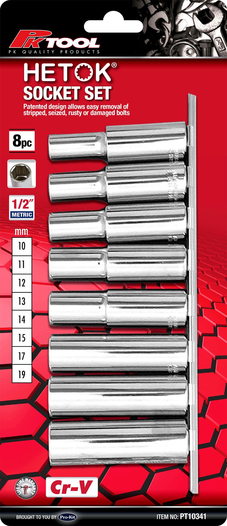 PKTool Socket Set - 8 Piece 1/2" Deep Metric Hetok - PT10341
