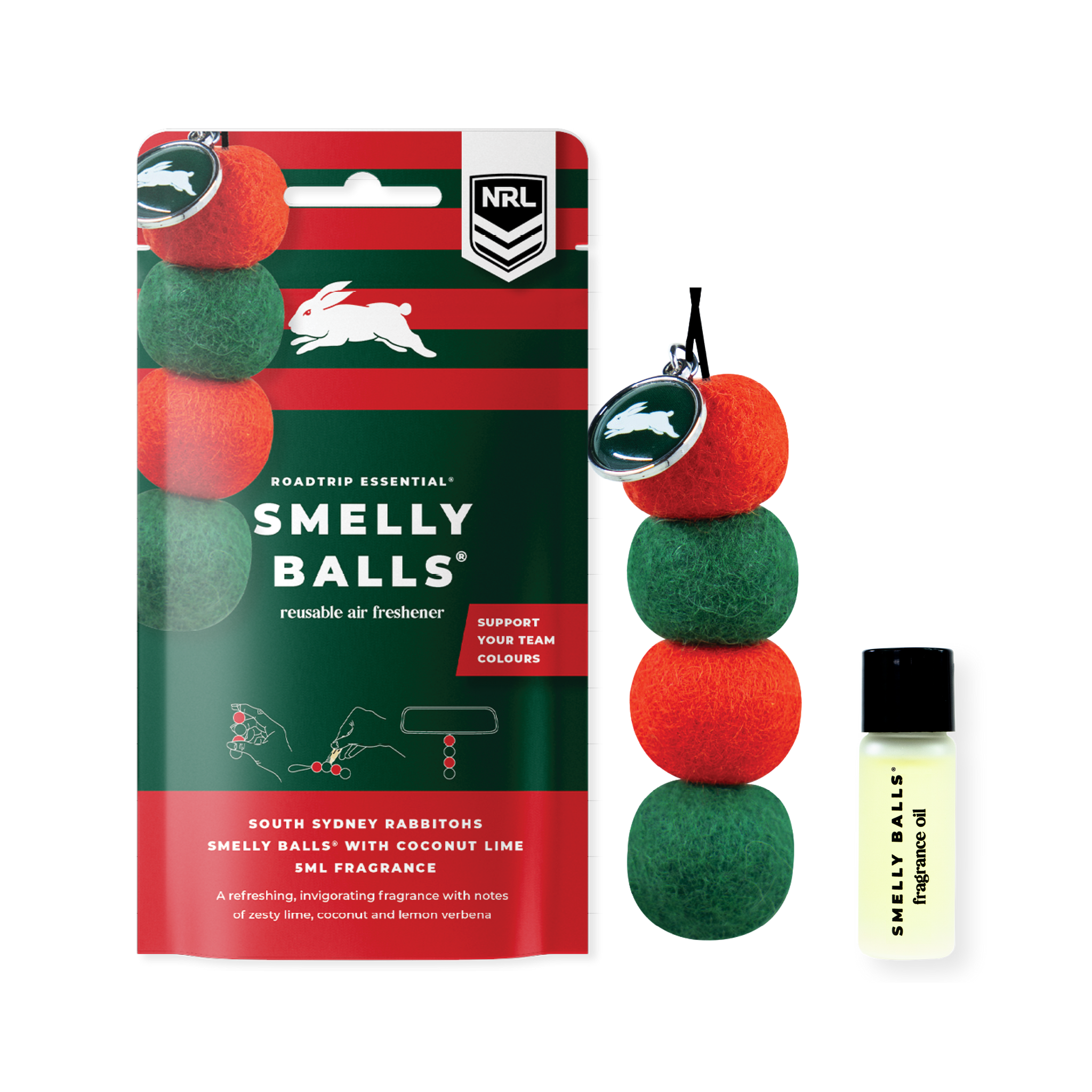 Smelly Balls South Sydney Rabbitohs Inspired Reusable Air Freshener Starter Set - NRL445AI