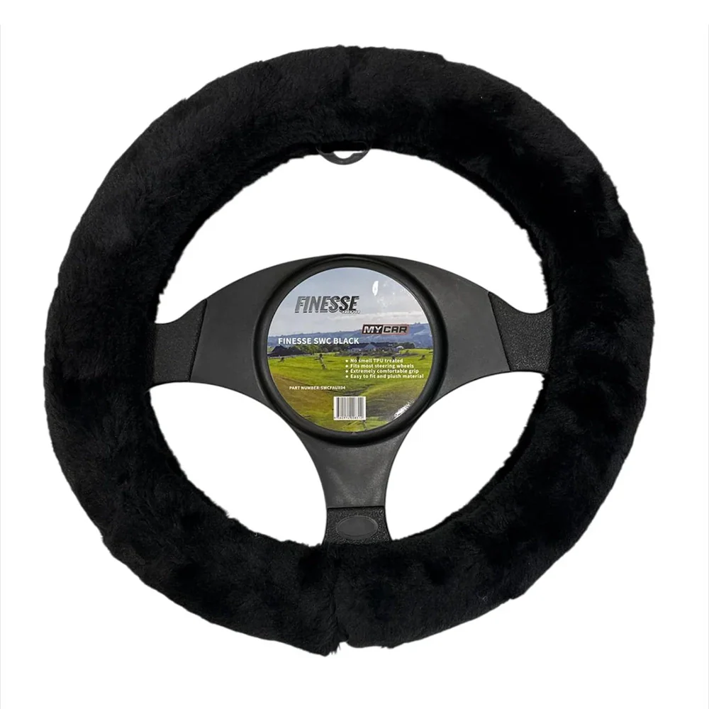 MyCar Finesse Faux Fur Steering Wheel Cover Black - SWCFAUX04