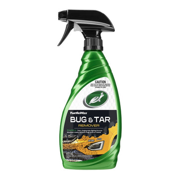 Green bottle of Turtle Wax Bug & Tar Remover on a white background