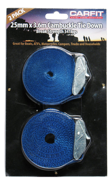 Carfit Heavy Duty Cambuckle Cinch Strap - 25mm X 3.6M Set Of 2 - 46CSM2536-2