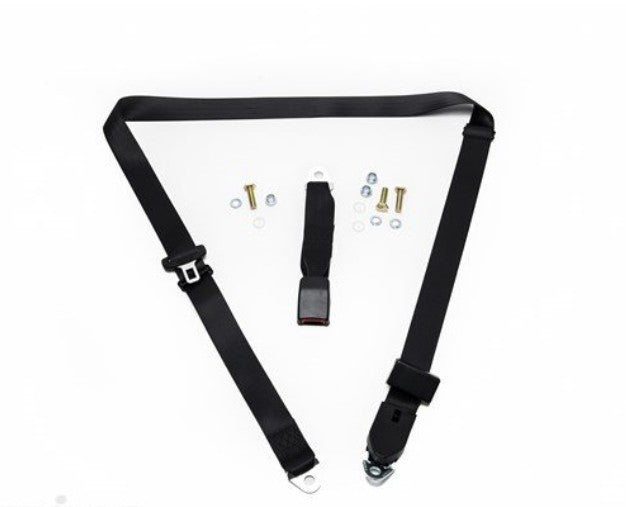 APV Safety Products 2.6m Non-Retractable Adjustable Length Lap Sash Seat Belt with 275mm Webbing Lower Strap and Fasteners (Black) - K1635
