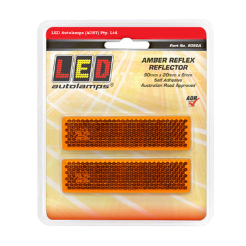 LED Autolamps 9020A Slimline Amber Reflex Reflectors - Rectangle Shape with 3M Double Sided Tape Mount