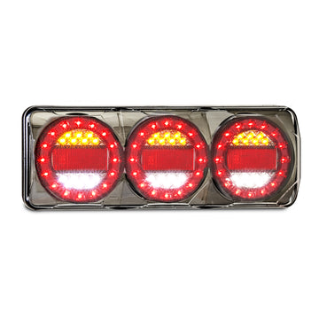 LED Autolamps MAXILAMPC3XRW Maxilamp Triple Round Rear Combination LED Lamps in Rectangle Housing with Reflector - Stop/Tail/Indicator/Reverse