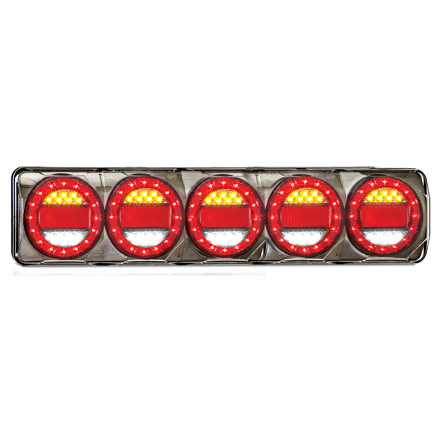 LED Autolamps MAXILAMPC5XRW Maxilamp Bank of 5 Round Rear Combination LED Lamps in Rectangle Housing with Reflector - Stop/Tail/Indicator/Reverse