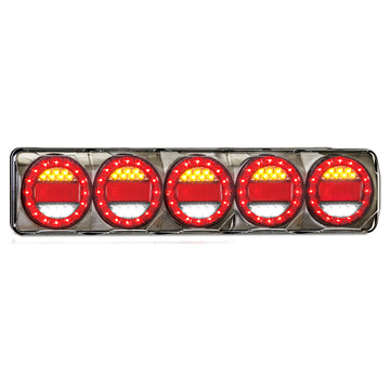 LED Autolamps MAXILAMPC5XRW Maxilamp Bank of 5 Round Rear Combination LED Lamps in Rectangle Housing with Reflector - Stop/Tail/Indicator/Reverse