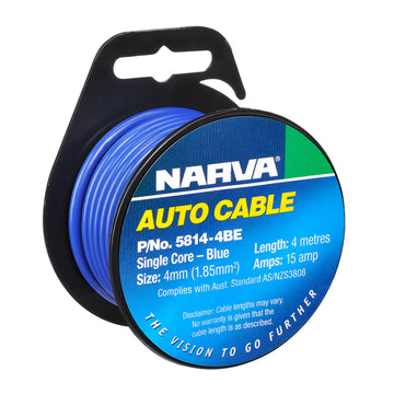 Narva Single Core 4mm Cable ,15A 4M Blue - 5814-4BE