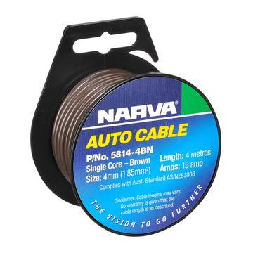 Narva Single Core Cable, 4mm 15A 4M Brown - 5814-4BN