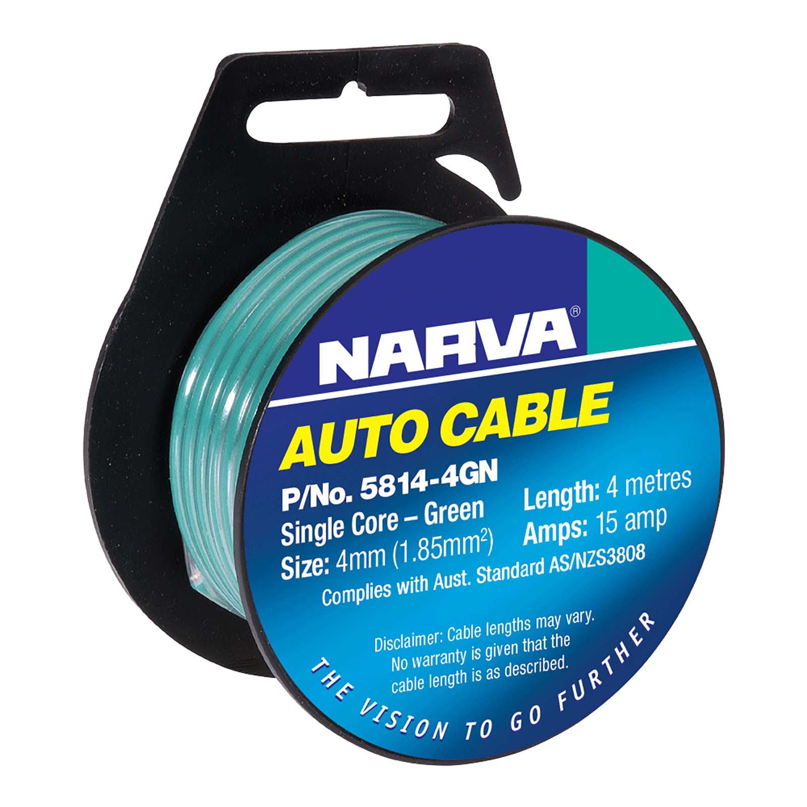 Narva Single Core Cable, 4mm 15A 4M Green - 5814-4GN