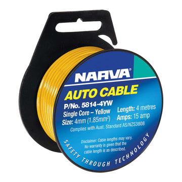 Narva Single Core Cable, 4mm 15A 4M Yellow - 5814-4YW
