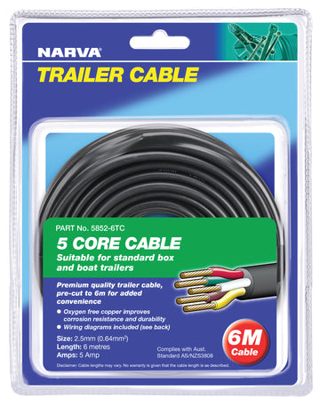 Narva 5A 2.5MM 5 CORE TRAILER CABLE (6M) Red; Green; Yellow; White; Brown 5852-6TC
