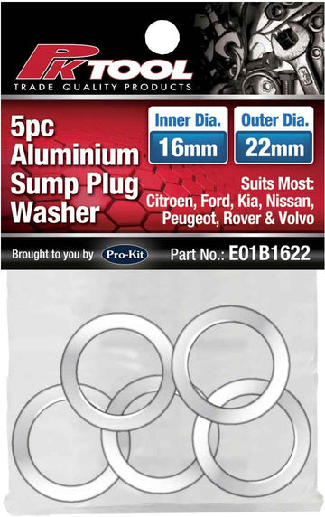PKTool 5pc 16mm ID Aluminium Sump Washer - E01B1622 (Pickup Only)