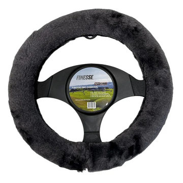 MyCar Finesse Faux Fur Steering Wheel Cover Charcoal - SWCFAUX08