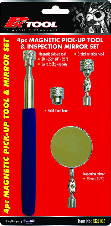 PKTool 4 Piece Pick Up Tool and Inspection Mirror Set - RG5106