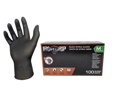 IRON GRIP Black Nitrile Gloves (M) 100 Piece Disposable Gloves Medium - C3350M