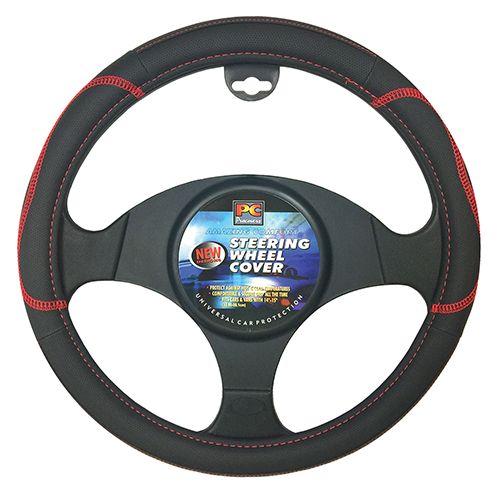 PCCovers Steering Wheel Cover - Black/Red - PC30100BK/R (Pickup Only)
