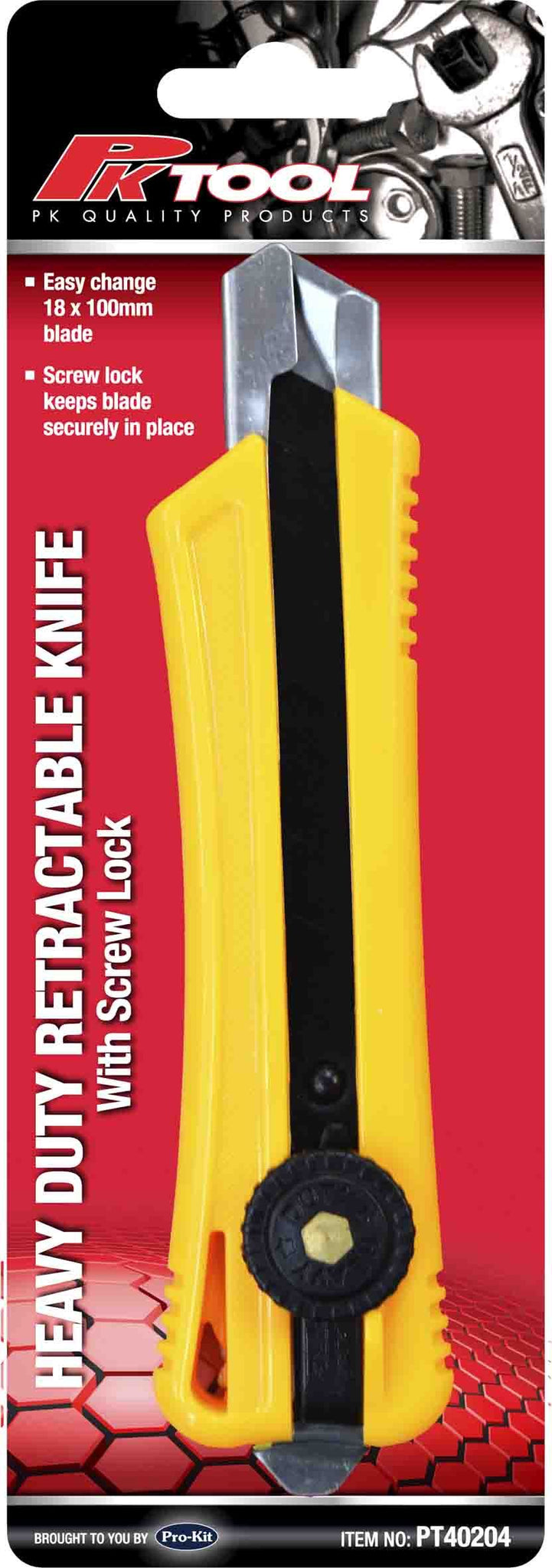 PKTool 18mm Blade Heavy Duty Retractable Slide Knife with Locking Knob - PT40204 (Pickup Only)