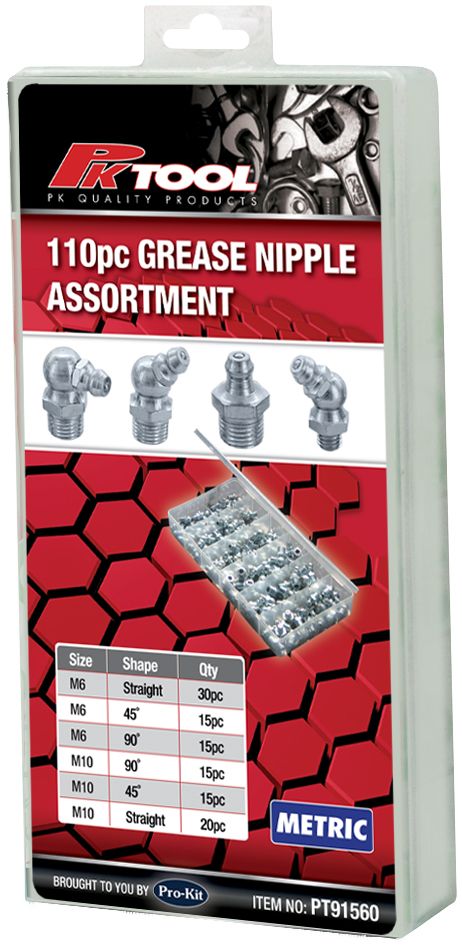 PKTool 110pc Metric Grease Nipple Assortment - PT91560 (Pickup Only)