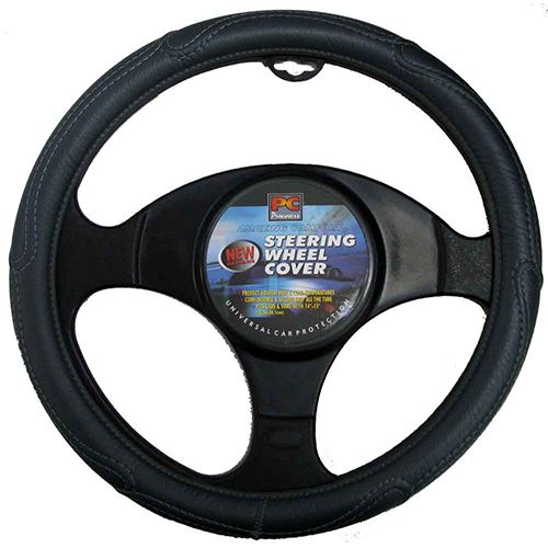 PCCovers 40cm Steering Wheel Cover - Rough Leather Look - Black - RG2427-40BK (Pickup Only)