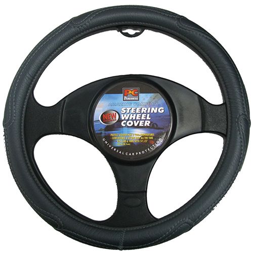 PCCovers 40cm Rough Leather Look Steering Wheel Cover - Black/Grey - RG2427-40DG (Pickup Only)