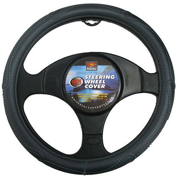 PCCovers 40cm Rough Leather Look Steering Wheel Cover - Black/Grey - RG2427-40DG (Pickup Only)
