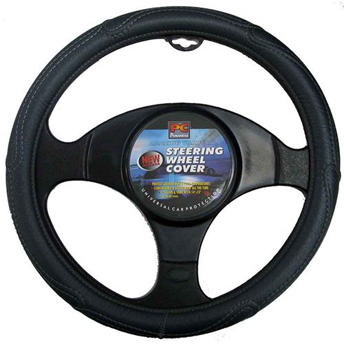 PCCovers 38cm Steering Wheel Cover - Rough Leather Look - Black - RG2427BK (Pickup Only)