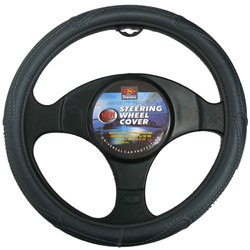 PCCovers 38cm Steering Wheel Cover - Rough Leather Look - Grey - RG2427GY (Pickup Only)